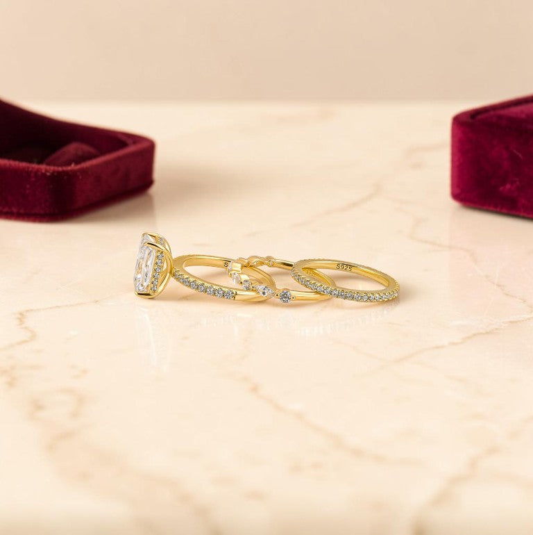 Elegante Ringen Set Dames – 18K Verguld, Stevige Zilveren Kern, Luxe en Nikkelvrij