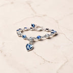 Elegante Armband Verguld Zilver met Hartje, Zachte Glans met Blauw Stenen